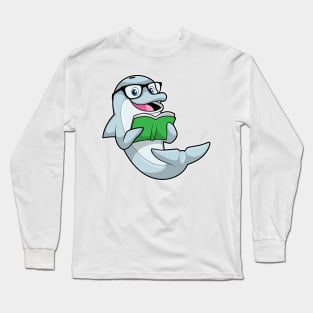 Dolphin as Nerd with Glasses & Book Long Sleeve T-Shirt